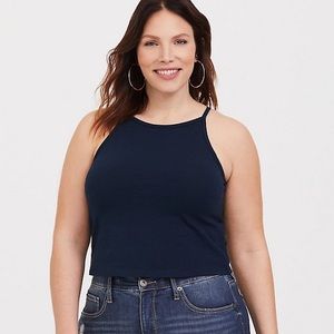 Navy Cropped High Neck Cami